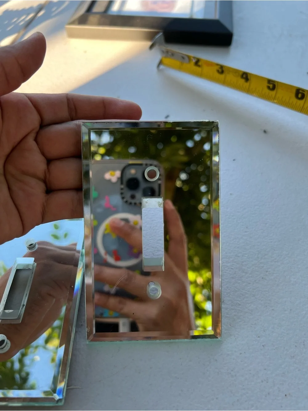 Mirrored Glass Toggle Light Switch Cover Plate - Silver Finish